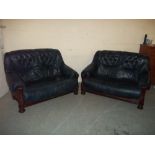 A TWO PIECE BLUE LEATHER TVB SUITE - TWO 2 SEATERS