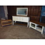 A BENTLEY DESIGNS PREMIER COLLECTION SIDEBOARD, TV MEDIA UNIT STAND AND MIRROR TOGETHER WITH AN
