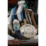 A TRAY OF CERAMICS TO INCLUDE LIDDED TUREENS, BOXED PICTURE PLATES ETC. (TRAY NOT INCLUDED)