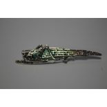 A LARGE SILVER PLIQUE-A-JOUR LOCUST BROOCH SET WITH CABOCHON, RUBY AND MARCASITE