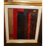 A FRAMED AND GLAZED GOVINDER NAZRAN PRINT, 100 X 88 CM INCLUDING FRAME