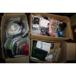 THREE BOXES OF NEW ITEMS TO INCLUDE CAR WINDOW SHADES, PHONE CASES, HEAD BANDS ETC.