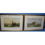 FRANCIS WAINWRIGHT - TWO WATERCOLOURS DEPICTING SHEEP