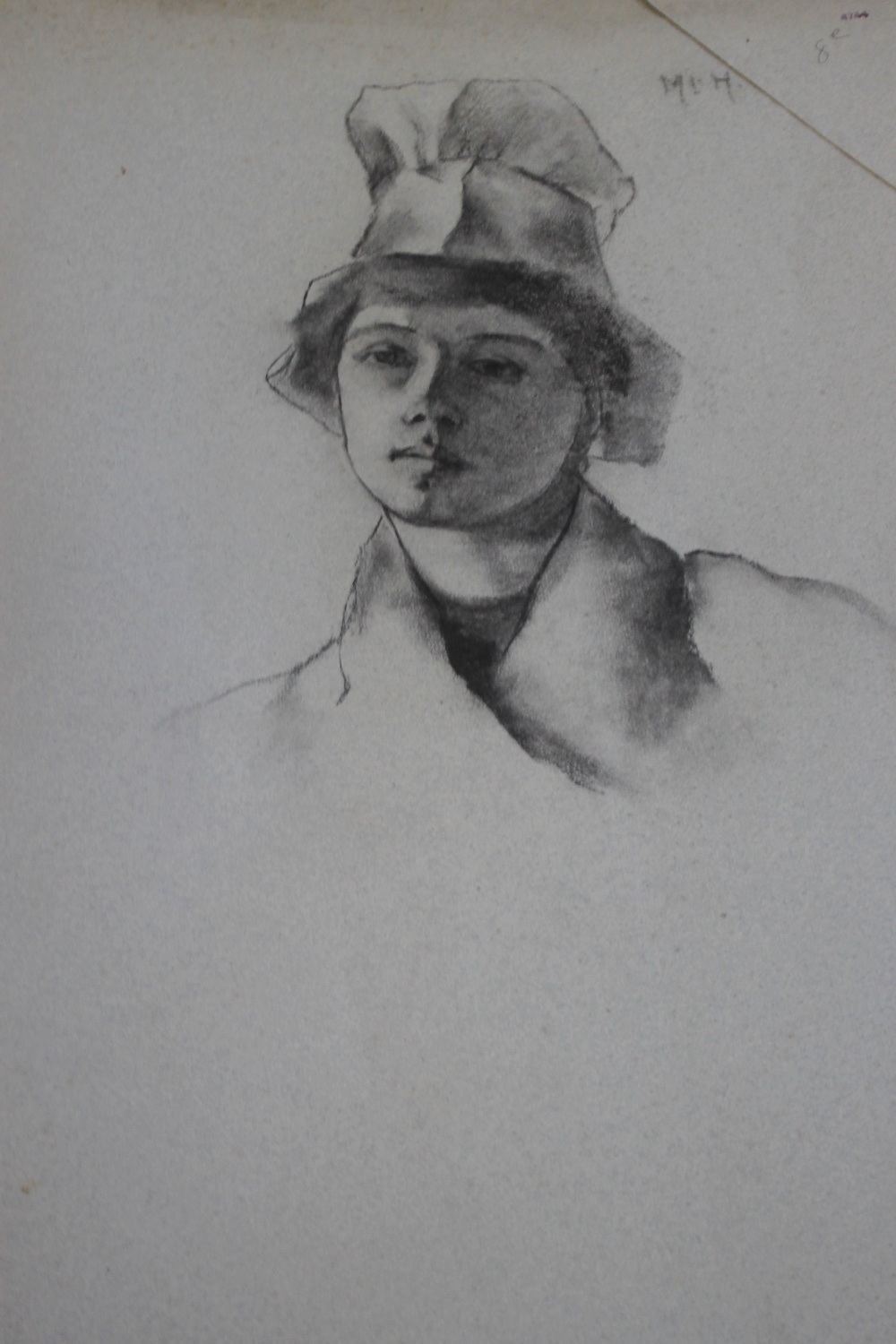 THIRTEEN CHARCOAL AND PENCIL PORTRAITS, drawings all with monogram M + H and signature on one - Image 4 of 6