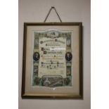 A FRAMED AND GLAZED MITCHELLS & BUTLERS LONG SERVICE CERTIFICATE