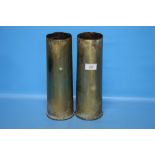 TWO BRASS SHELL CASES, HEIGHT 29.5 CM
