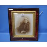 A VICTORIAN MAHOGANY BOX PICTURE FRAME WITH PORTRAIT OF A LADY