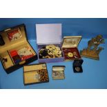 A QUANTITY OF COSTUME JEWELLERY, DOOR STOPS, ETC.