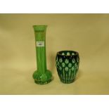 A LOETZ STYLE GREEN AND GOLD GLASS VASE TOGETHER WITH A BOHEMIAN GREEN GLASS VASE