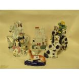 A COLLECTION OF STAFFORDSHIRE STYLE FLATBACK FIGURES AND DOG FIGURES (7) A/F