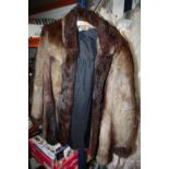 A VINTAGE LADIES CONEY FUR JACKET, SIZE 14 TOGETHER WITH A SHEEPSKIN JACKET