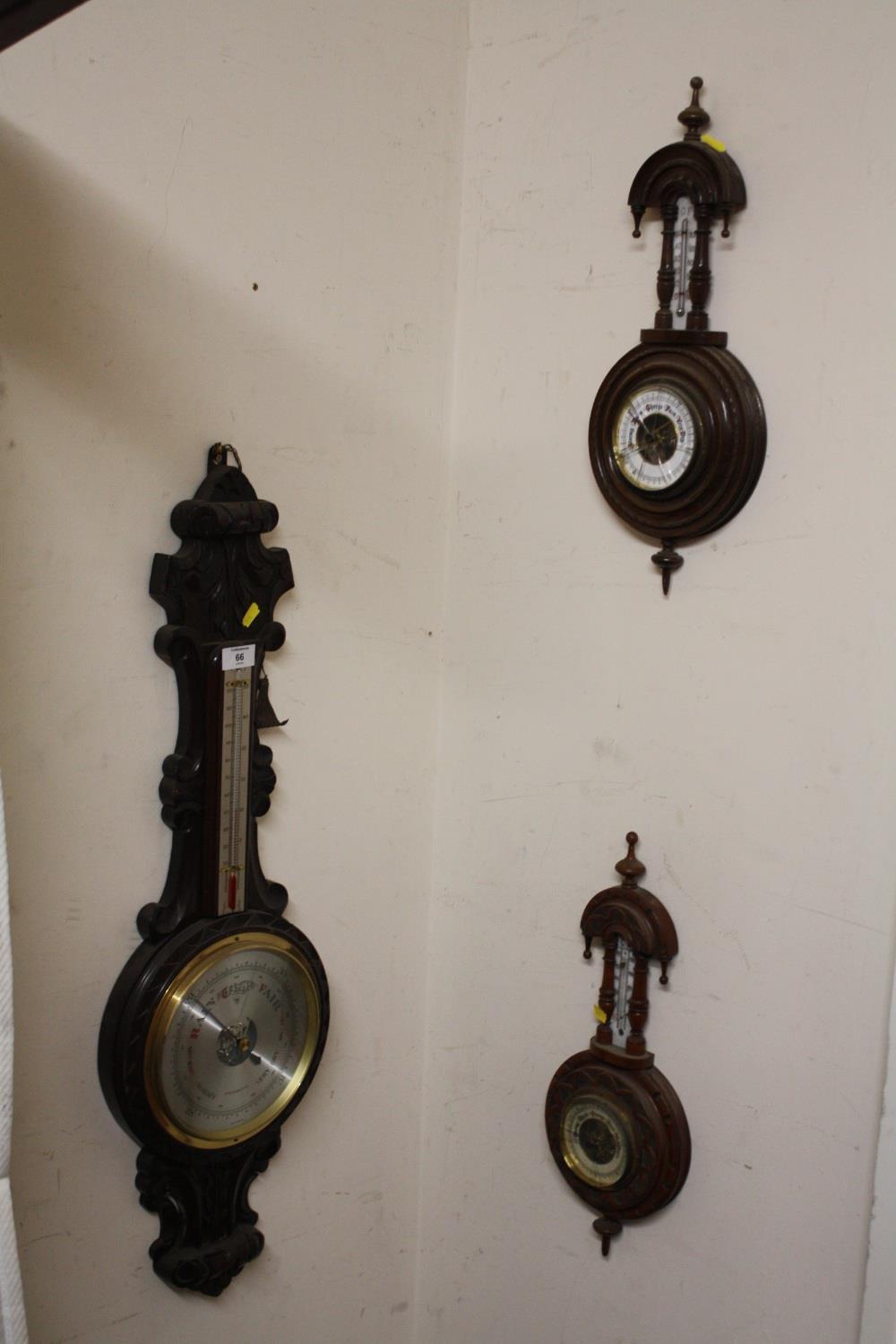 THREE ANTIQUE WALL BAROMETERS, A/F