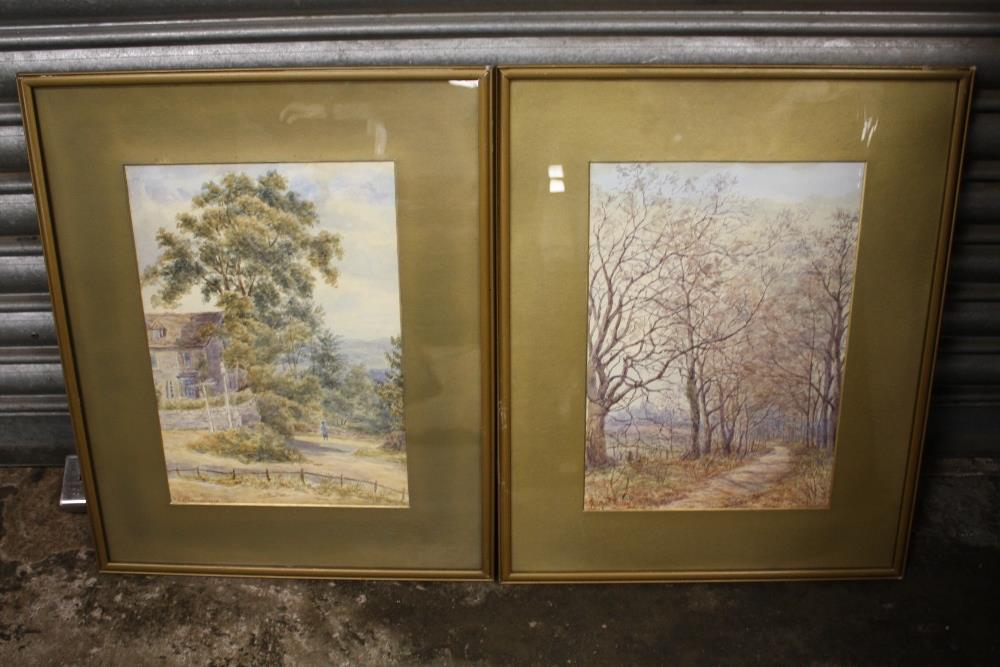 TWO GILT FRAMED AND GLAZED WATERCOLOURS OF COUNTRY PATHS, ONE SIGNED P.K. RAMSAY, TOGETHER WITH