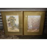 TWO GILT FRAMED AND GLAZED WATERCOLOURS OF COUNTRY PATHS, ONE SIGNED P.K. RAMSAY, TOGETHER WITH