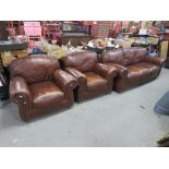 A TAN LEATHER 3 PIECE SUITE