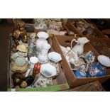 TWO BOXES OF CERAMICS TO INCLUDE AYNSLEY, FAIRY FIGURES ETC.