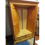 A PINE DOUBLE WARDROBE WITH 2 DRAWERS BELOW H 199 CM W 140 CM