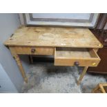 AN ANTIQUE PINE TWO DRAWER WASHSTAND W 91 CM