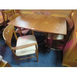 A RETRO TEAK EXTENDING DINING TABLE AND 4 CHAIRS (2 + 2) TABLE H-74 CM W-122 CM EXTENDED W-172 CM