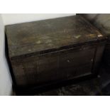 A LARGE WOODEN CHEST 63 CM X 97 CM X 60 CM