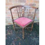 AN EDWARDIAN MAHOGANY INLAID CORNER CHAIR