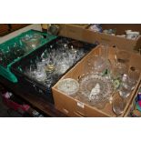 THREE TRAYS OF ASSORTED GLASSWARE TO INCLUDE STUART CRYSTAL