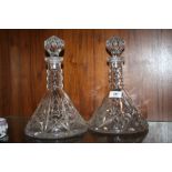 A PAIR OF CUT GLASS SHIP DECANTERS