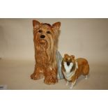 A BESWICK FIRESIDE YORKSHIRE TERRIER TOGETHER WITH A BESWICK MAT FINISH LOCHINVAR OF LADY PARK ROUGH