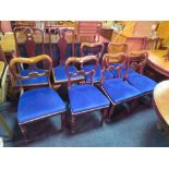 A SET OF SIX VICTORIAN MAHOGANY CROWN BACK DINING CHAIRS WITH TWO LATER CHAIRS ( 6 + 2 )