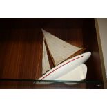 A VINTAGE WOODEN POND YACHT, H 46 CM