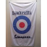 A RETRO STYLE ITALIAN LAMBRETTA / VESPA FLAG, POLYESTER, APPROX 184 X 88 cm