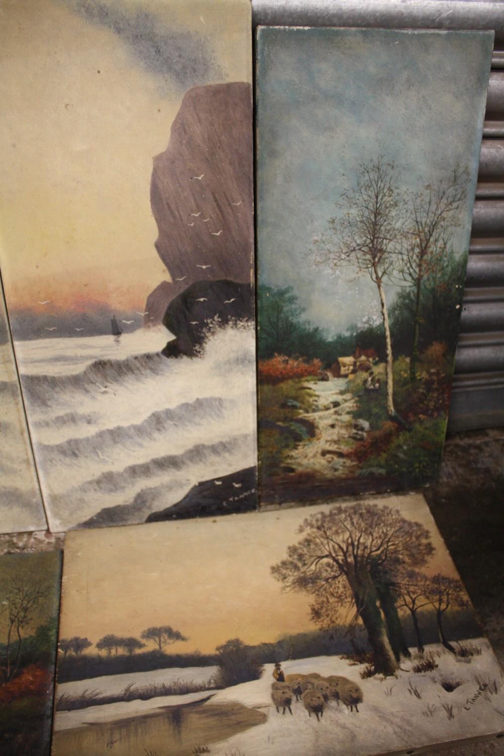 A COLLECTION OF SIX VINTAGE OIL ON CANVASES ALL SIGNED E TANNER TO INCLUDE RURAL LANDSCAPES, PAIR OF - Image 2 of 4