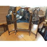 A WALNUT TRIPLE MIRROR H-69 CM