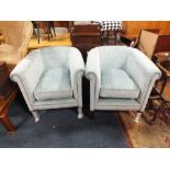A PAIR OF MODERN UPHOLSTERED LAURA ASHLEY TUB ARMCHAIRS