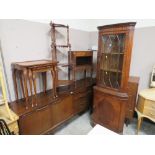 A MAHOGANY 3 TIER WOT-NOT NEST OF TABLES, SIDE CABINET AND A CORNER CABINET (4)