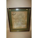 A FRAMED AND GLAZED ANTIQUE MAP OF STAFFORDSHIRE BY ROBERT MORDEN