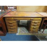 A VINTAGE OAK TWIN PEDESTAL OFFICE DESK H-78 CM W-137 CM