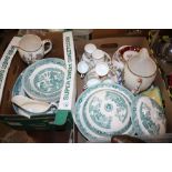 TWO TRAYS OF CHINA AND CERAMICS TO INCLUDE ROYAL WORCESTER CUPS AND SAUCERS, WILLOW PATTERN DINNER