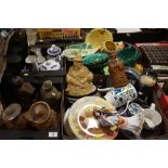 FOUR TRAYS OF CERAMICS AND CHINA TO INCLUDE A TRAY OF BLUE AND WHITE CHINA