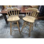 A PAIR OF MODERN LOW PINE BAR STOOLS