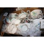 A TRAY OF ASSORTED CHINA TO INCLUDE TUSCAN, STANLEY AND DUCHESS EXAMPLES