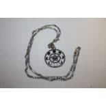 A WHITE METAL PENDANT ON SILVER CHAIN - APPROX WEIGHT 14.9G