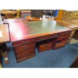 A MODERN MAHOGANY LEATHER TOPPED TWIN PEDESTAL DESK H-77 CM W-183 CM