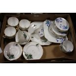 A TRAY OF CHINA TO INCLUDE COLCLOUGH