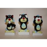 A SET OF THREE LORNA BAILEY CAT FIGURES - SEE NO EVIL, SPEAK NO EVIL AND HEAR NO EVIL