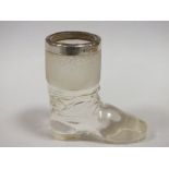 A HALLMARKED SILVER RIMMED GLASS BOOT SHAPED TABLE VESTA- BIRMINGHAM 1900