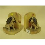 A PAIR OF ART DECO ONYX BOOK ENDS WITH METAL SPANIELS A/F