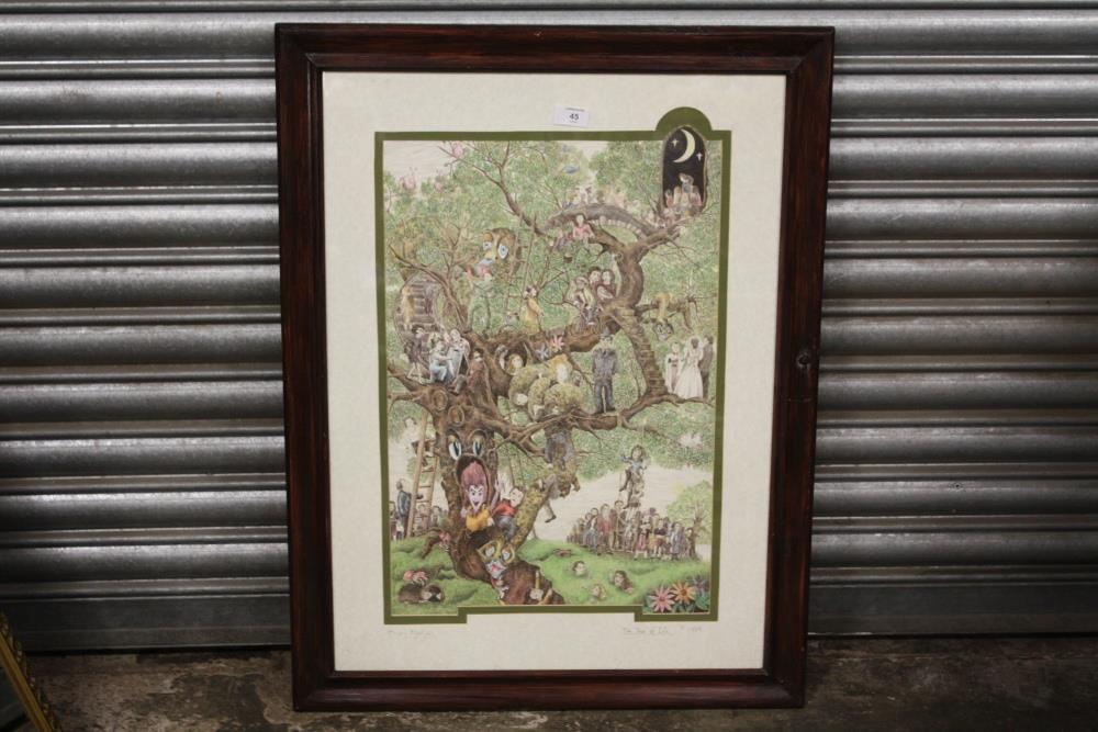 A FRAMED AND GLAZED PEN AND INK DRAWING ENTITLED 'THE TREE OF LIFE', SIGNED HAYLEY MANSELL,