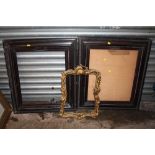 A PAIR OF VINTAGE PICTURE FRAMES -REBATE- 57CM X 48CM, TOGETHER WITH A SMALLER GILT PICTURE FRAME -