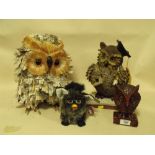 THREE MODERN OWL FIGURES TOGETHER WITH A FURBY (4)